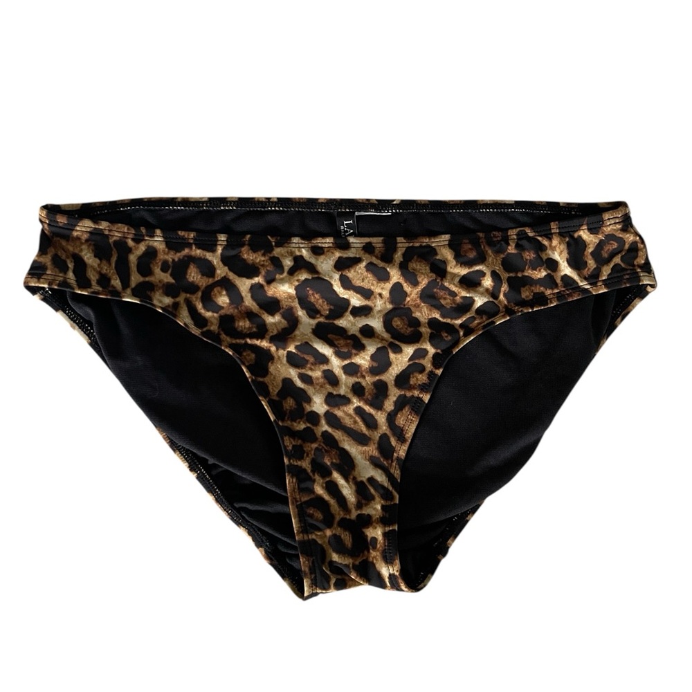 Ralph Lauren Leopard Print Bikini Bottoms - Size L - Gold RL Logo - Mid Rise